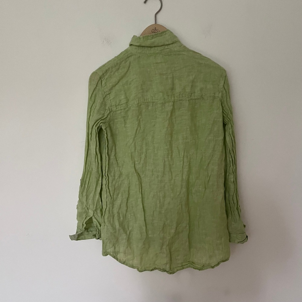 Sigrid Olsen Womens Small Lime Green 100% Linen Button Down Up Roll Sleeve Shirt - Picture 10 of 10